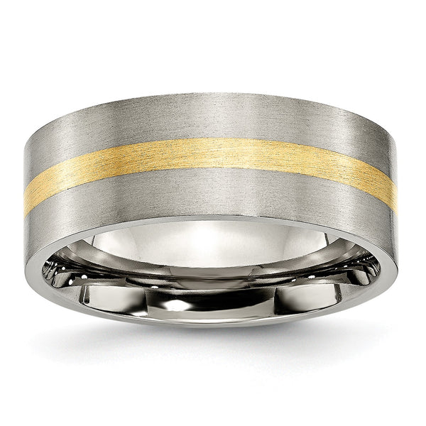 Titanium Flat 14k Yellow Inlay 8mm Brushed Band