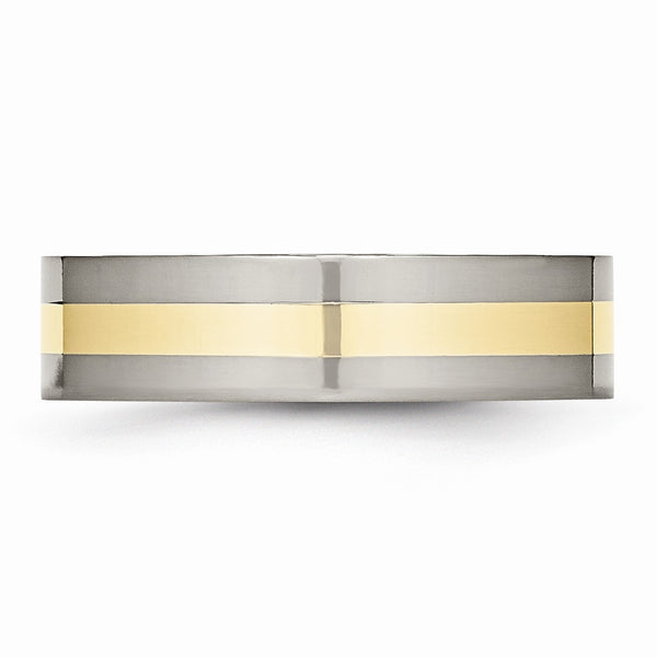 Titanium 14k Yellow Inlay Flat 6mm Polished Band