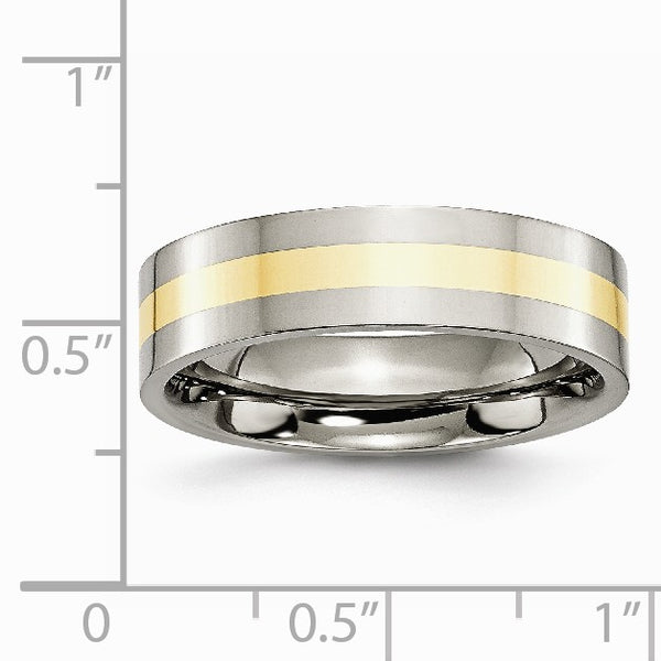 Titanium 14k Yellow Inlay Flat 6mm Polished Band