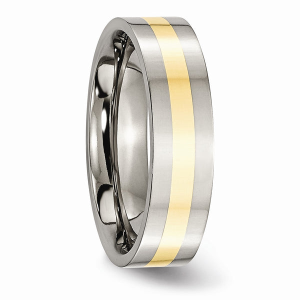 Titanium 14k Yellow Inlay Flat 6mm Polished Band