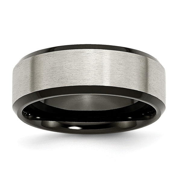 Titanium Beveled Edge Black IP-plated 8mm Brushed Center Band