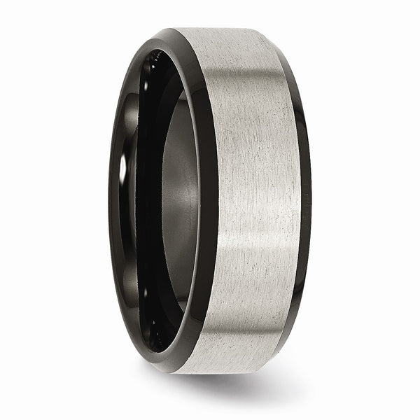 Titanium Beveled Edge Black IP-plated 8mm Brushed Center Band