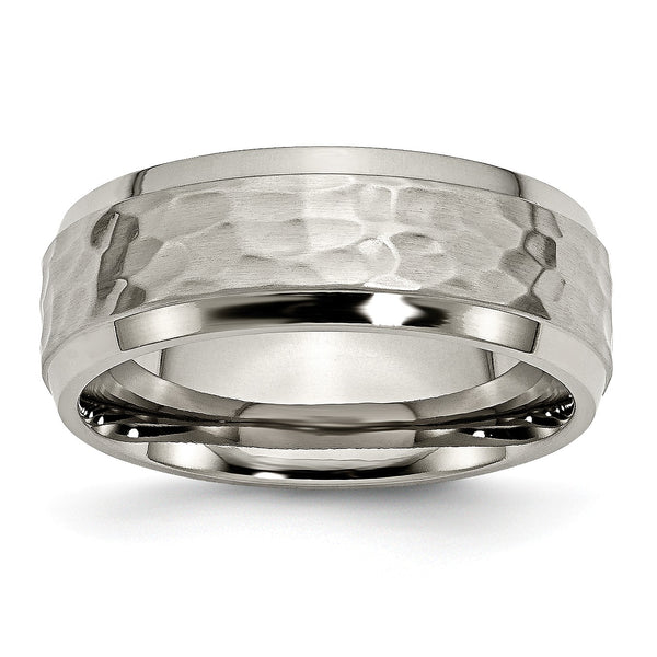 Titanium 8mm Beveled Edge Hammered and Polished Band