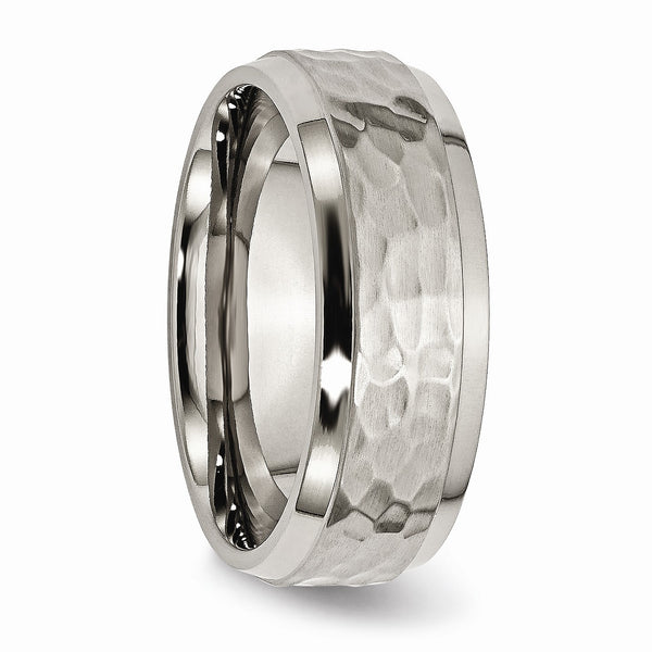Titanium 8mm Beveled Edge Hammered and Polished Band