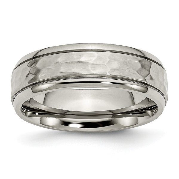 Titanium 7mm Grooved Edge Hammered and Polished Band
