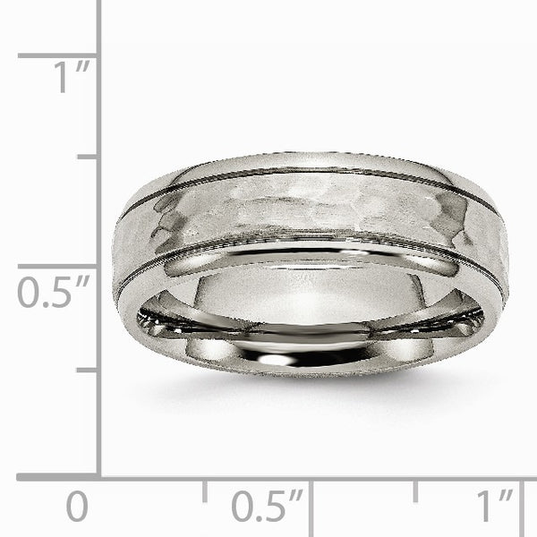 Titanium 7mm Grooved Edge Hammered and Polished Band