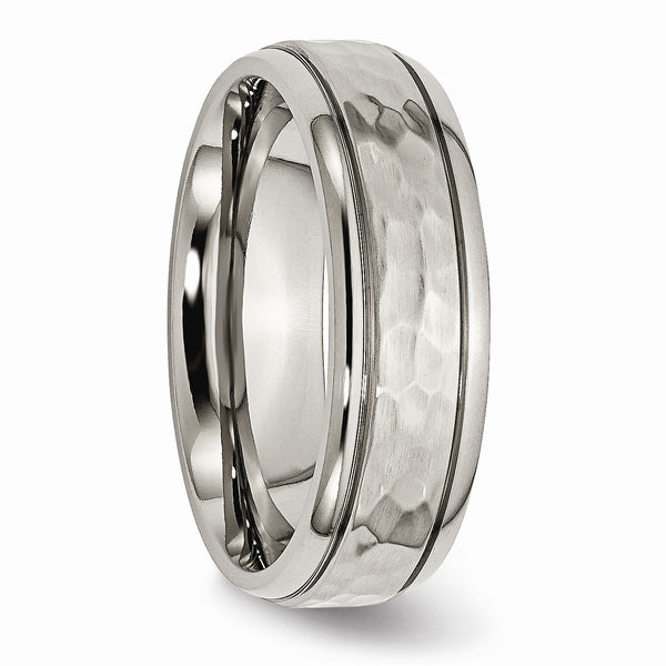 Titanium 7mm Grooved Edge Hammered and Polished Band