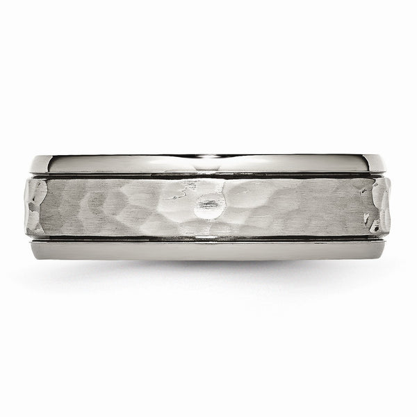 Titanium 7mm Grooved Edge Hammered and Polished Band