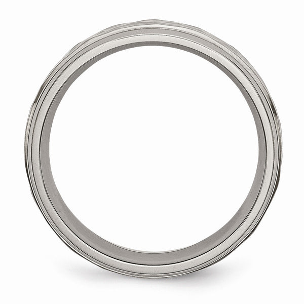 Titanium 7mm Grooved Edge Hammered and Polished Band