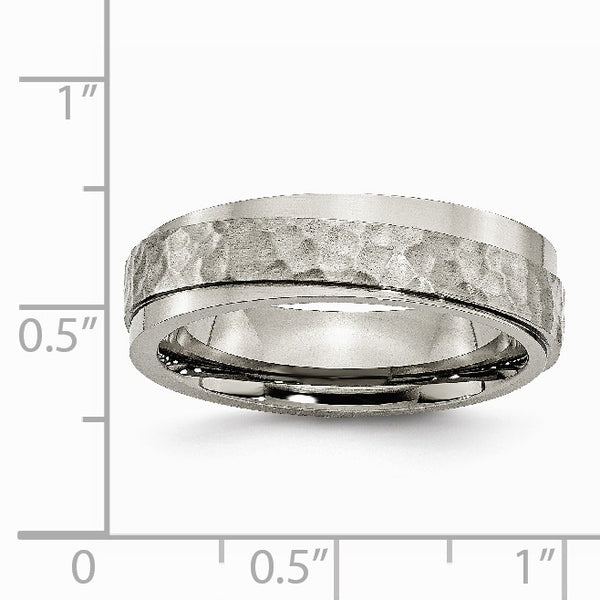 Titanium 6mm Ridged Edge Hammered and Polished Band