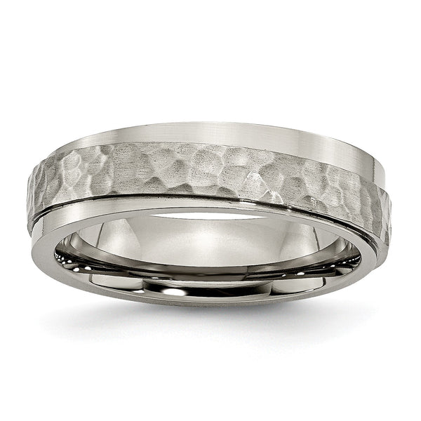 Titanium 6mm Ridged Edge Hammered and Polished Band