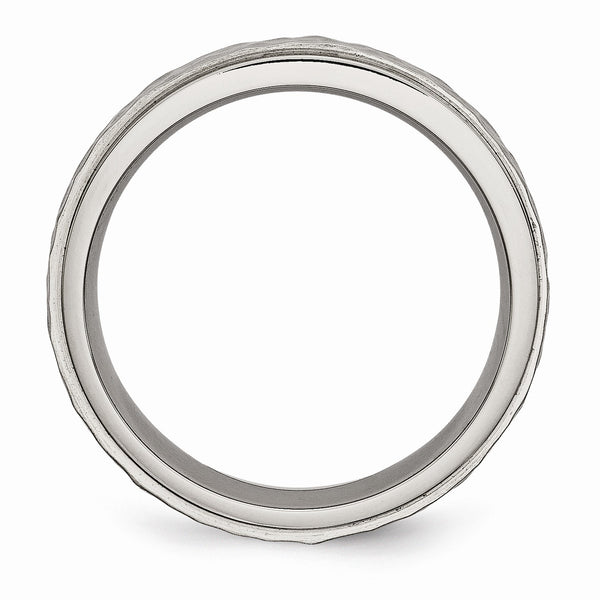 Titanium 6mm Ridged Edge Hammered and Polished Band