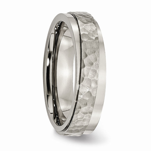Titanium 6mm Ridged Edge Hammered and Polished Band