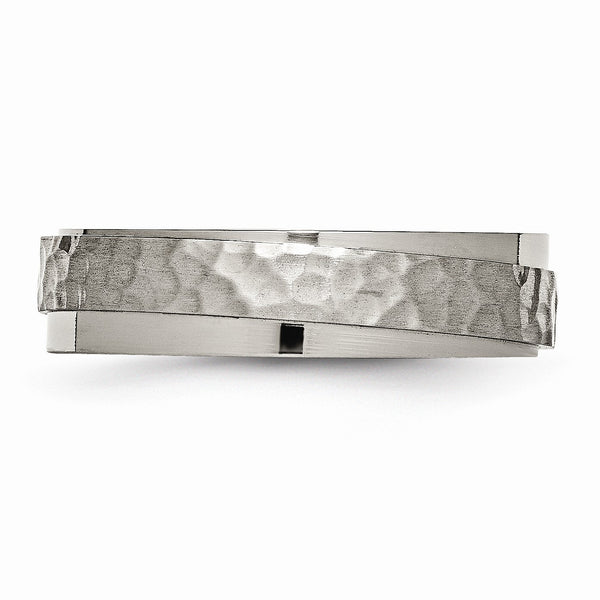 Titanium 6mm Ridged Edge Hammered and Polished Band