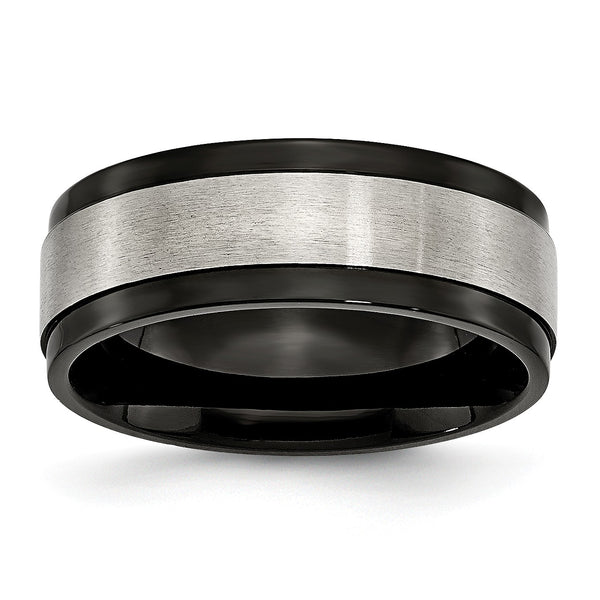 Titanium Beveled Edge 8mm Black IP-plated Satin and Polished Band