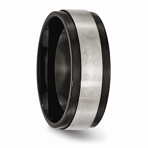 Titanium Beveled Edge 8mm Black IP-plated Satin and Polished Band