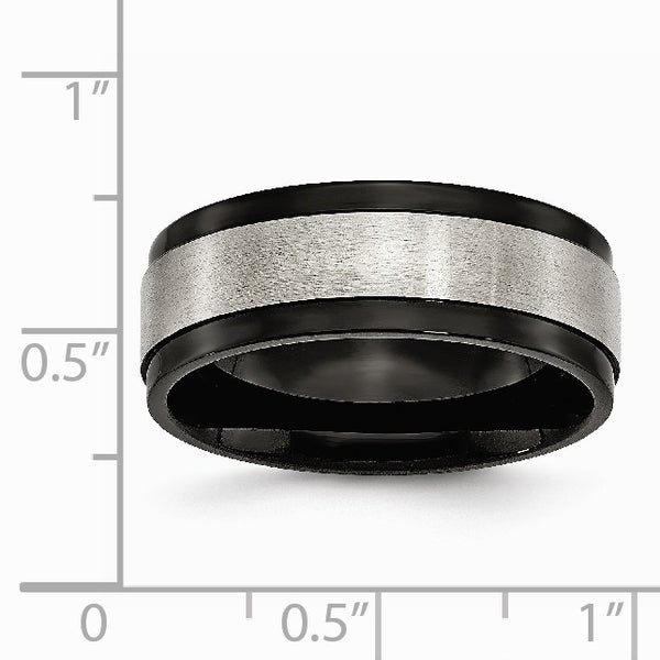 Titanium Beveled Edge 8mm Black IP-plated Satin and Polished Band