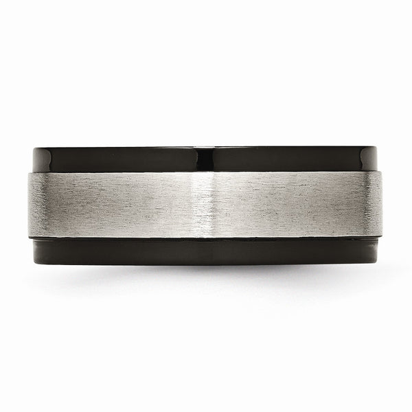 Titanium Beveled Edge 8mm Black IP-plated Satin and Polished Band