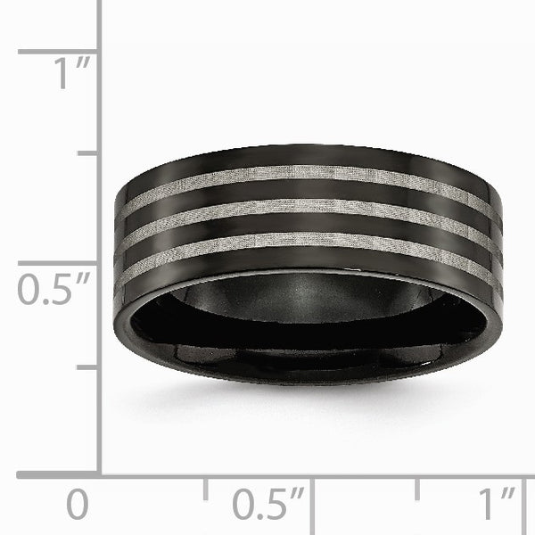 Titanium Polished 8mm Black IP-plated w/Satin Stripes Band