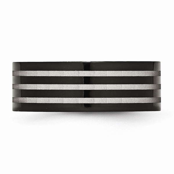 Titanium Polished 8mm Black IP-plated w/Satin Stripes Band