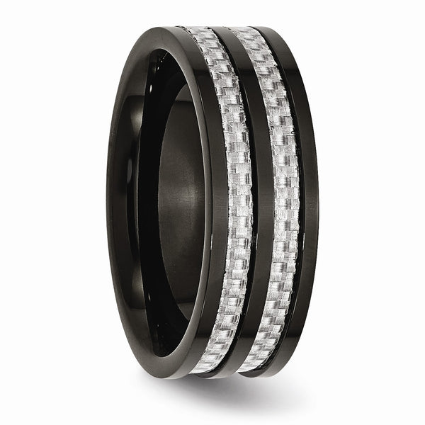 Titanium 8mm Black IP-plated with Carbon Fiber Inlay Polished Band
