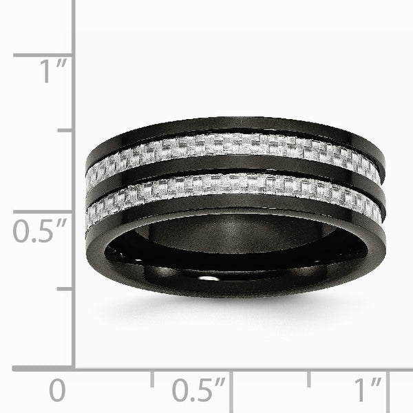 Titanium 8mm Black IP-plated with Carbon Fiber Inlay Polished Band