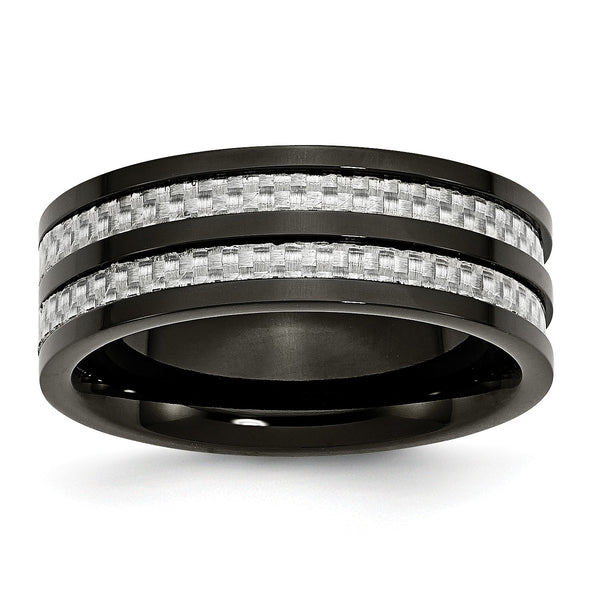Titanium 8mm Black IP-plated with Carbon Fiber Inlay Polished Band