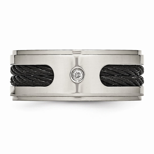 Titanium Black IP-plated Cables w/Diamond 10mm Polished Band