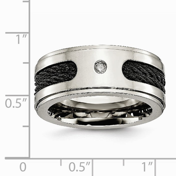 Titanium Black IP-plated Cables w/Diamond 10mm Polished Band