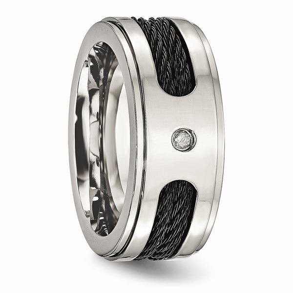 Titanium Black IP-plated Cables w/Diamond 10mm Polished Band