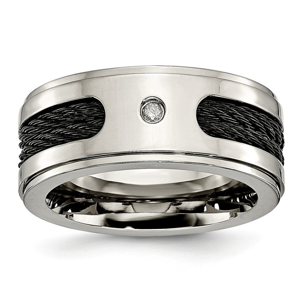 Titanium Black IP-plated Cables w/Diamond 10mm Polished Band