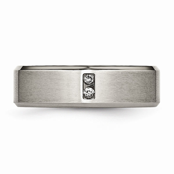Titanium Satin & Polished with Diamonds 7mm Band