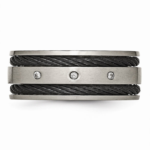 Titanium Black IP-plated Cable and Diamonds 10mm Brushed Band