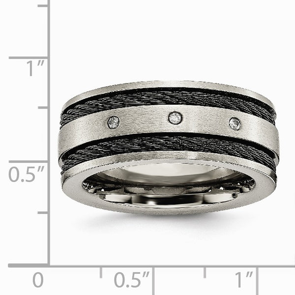 Titanium Black IP-plated Cable and Diamonds 10mm Brushed Band