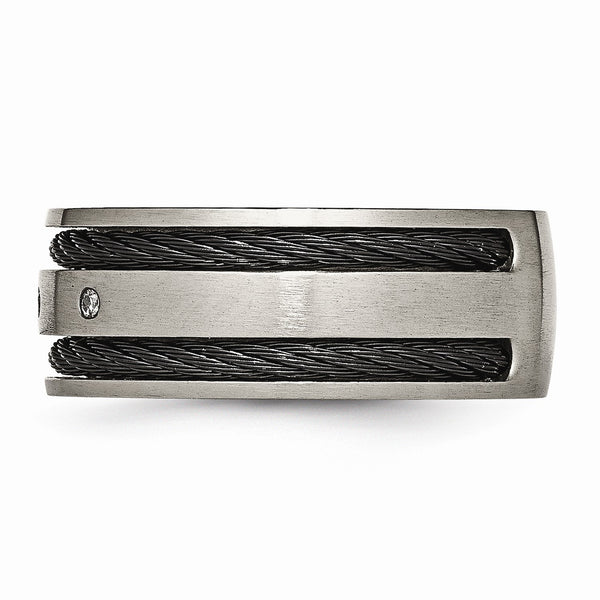 Titanium Black IP-plated Cable and Diamonds 10mm Brushed Band