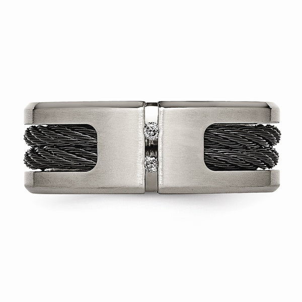 Titanium Black IP-plated Cable and Diamonds Polished/Brushed Band