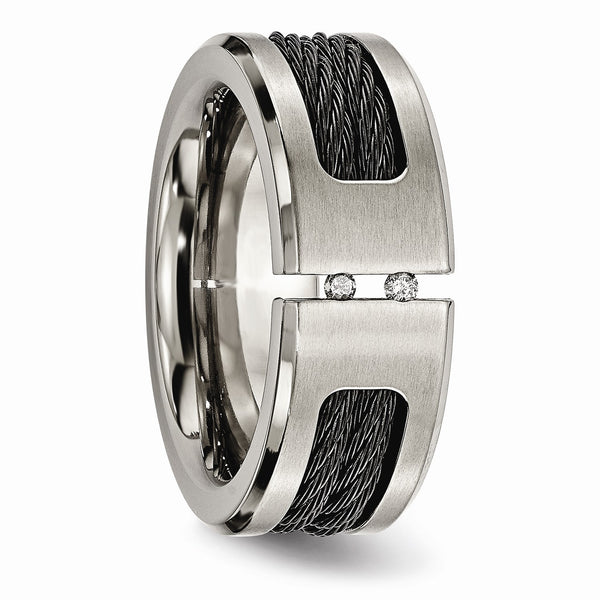 Titanium Black IP-plated Cable and Diamonds Polished/Brushed Band