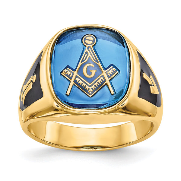 14X12MM Black Spinel 4MM Masonic Ring in 14KT Yellow Gold; Size 10