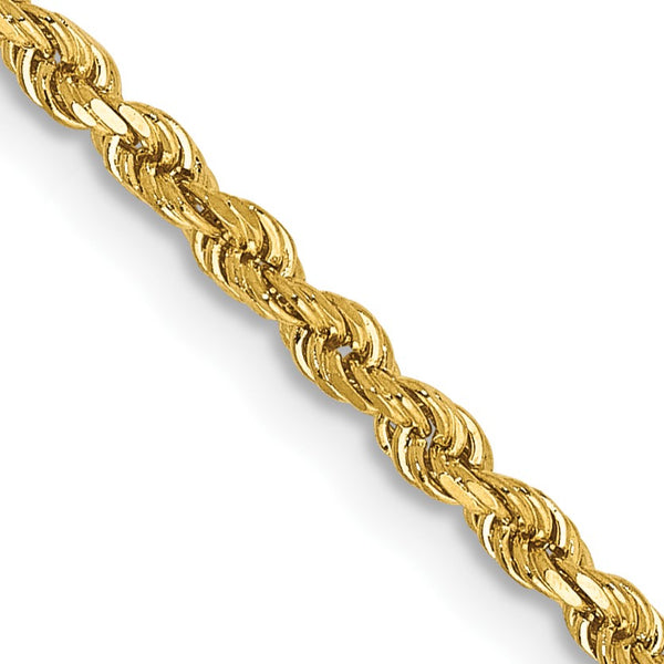 14KT Yellow Gold 36" 2MM Diamond-cut Rope Lobster Clasp Chain