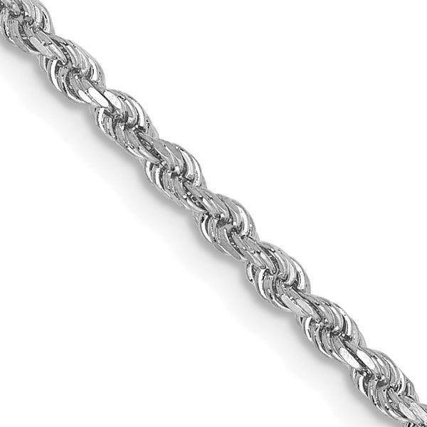 14KT White Gold 20" 2MM Diamond-cut Lobster Clasp Rope Chain