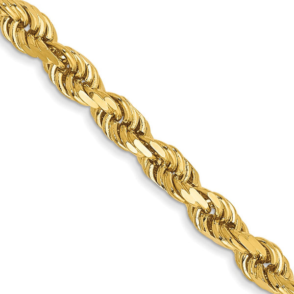 14KT Yellow Gold 22" 3MM Diamond-cut Lobster Clasp Rope Chain