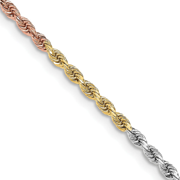14KT Gold Tri-Color 20" 3MM Diamond-cut Rope Chain