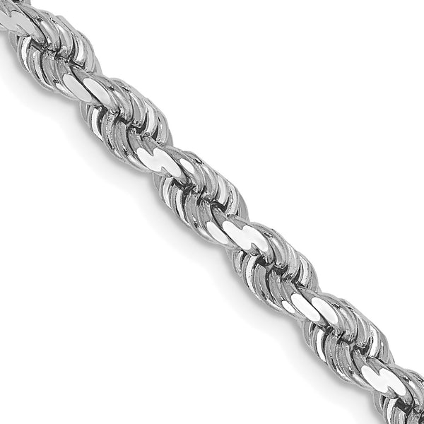 14KT White Gold 30" 4MM Diamond-cut Lobster Clasp Rope Chain