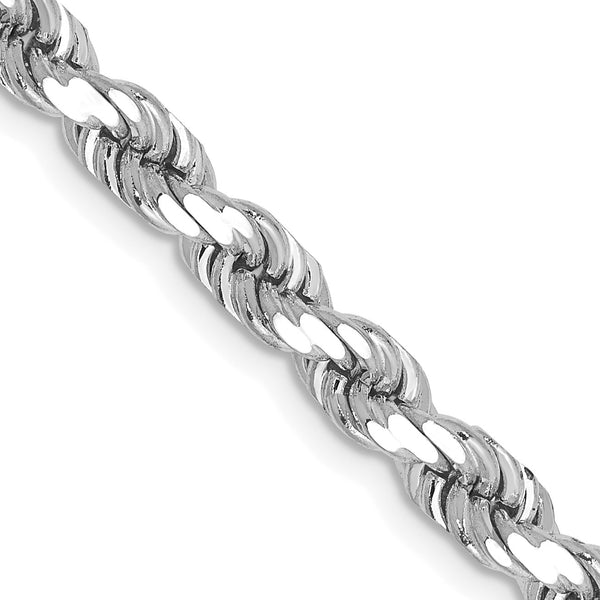 14KT White Gold 20" 5MM Diamond-cut Lobster Clasp Rope Chain
