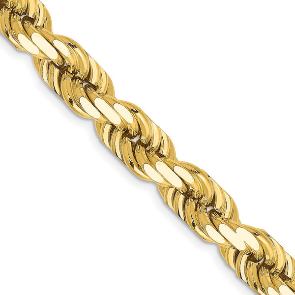 14KT Yellow Gold 20" 8MM Diamond-cut Lobster Clasp Rope Chain