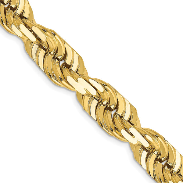 14KT Yellow Gold 20" 10MM Diamond-cut Lobster Clasp Rope Chain