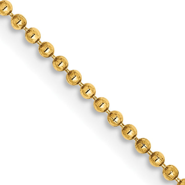 14KT Yellow Gold 16" 1.2MM Diamond-cut Lobster Clasp Beaded Chain