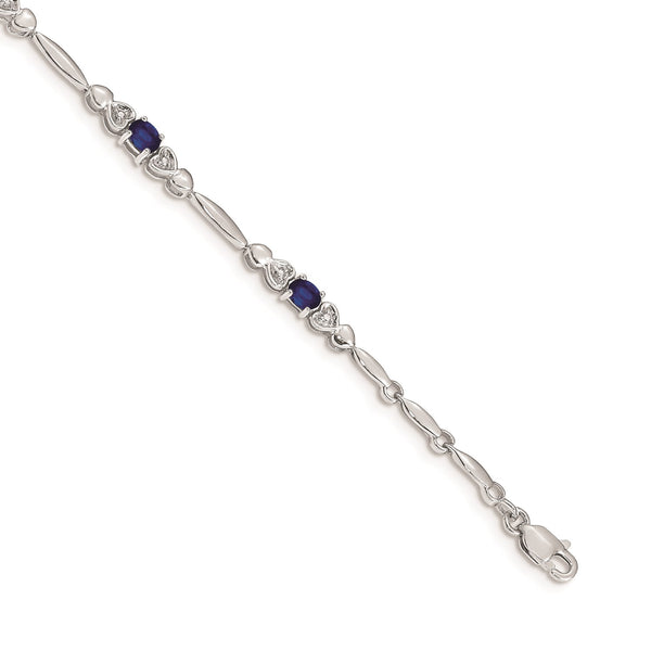 4X3MM Oval Blue Sapphire and Diamond 7" Bracelet in 14KT White Gold