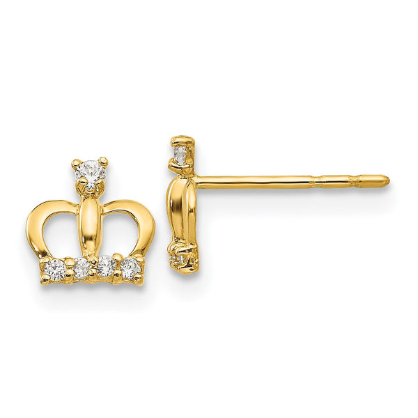 14KT Yellow Gold Cubic Zirconia 7X6MM Stud Tiara Crown Earrings