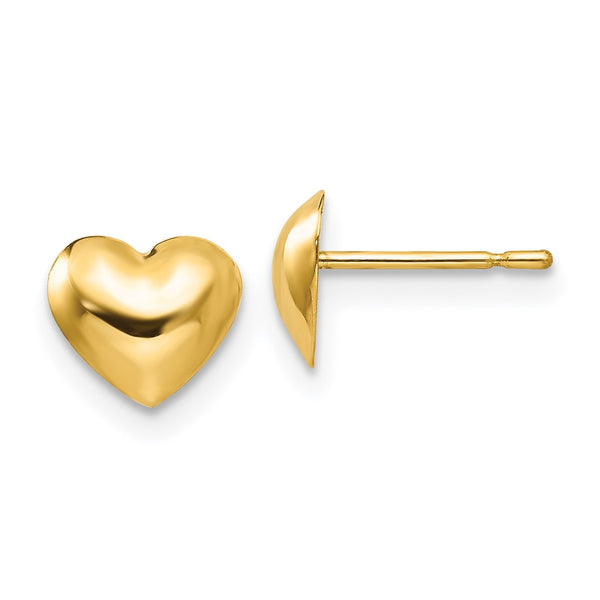 14KT Yellow Gold 7MM Childrens Heart Stud Earrings